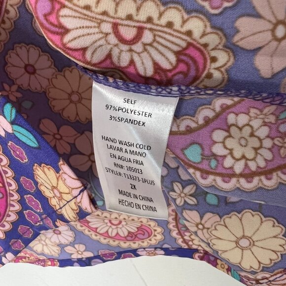 Emily Wonder Purple Colorful Paisley Floral Button Down Shirt Ruffle 2X zq - Picture 3 of 4